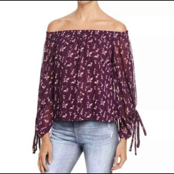NWOT Misa purple floral off the shoulder blouse - Picture 4 of 6